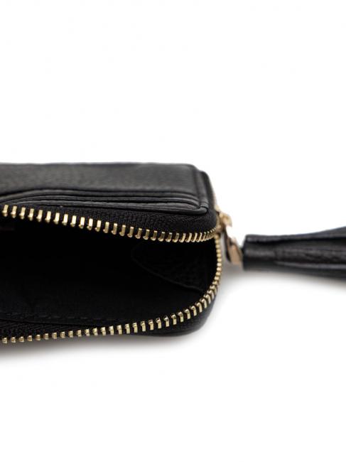TASSEL Tarjetero con cremallera en piel martillada negro - Carteras Mujer