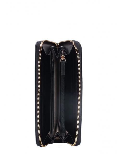 Portafoglio Zip Around logotipo floral flor en forma de t negra / ovalada - Carteras Mujer