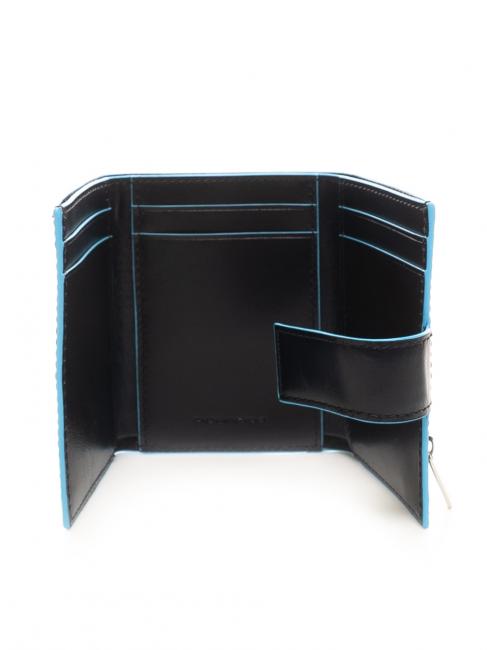 BLUE SQUARE Monedero triple de cuero y monedas azul - Carteras Hombre