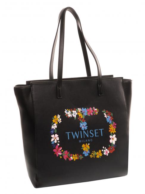 LOGO OVAL T FLOREALE Bolsa de la compra flor en forma de t negra / ovalada - Bolsos Mujer