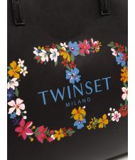 TWINSET LOGO OVAL T FLOREALE Bolsa de la compra flor en forma de t negra / ovalada - Bolsos Mujer - 3
