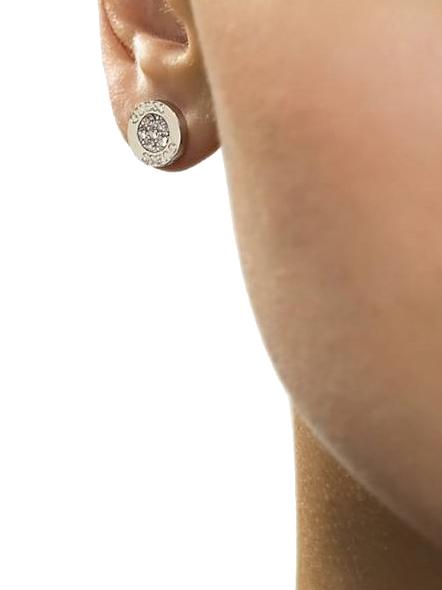 BUTTON LOGO AND CRYSTAL STUDS Aretes SILVER - Pendientes