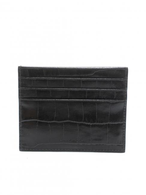 METALLIC CROCO Tarjetero de piel con estampado de cocodrilo negro - Carteras Mujer