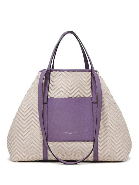 SUPERLIGHT Bolso shopper de paja y piel variedad de glicina - Bolsos Mujer
