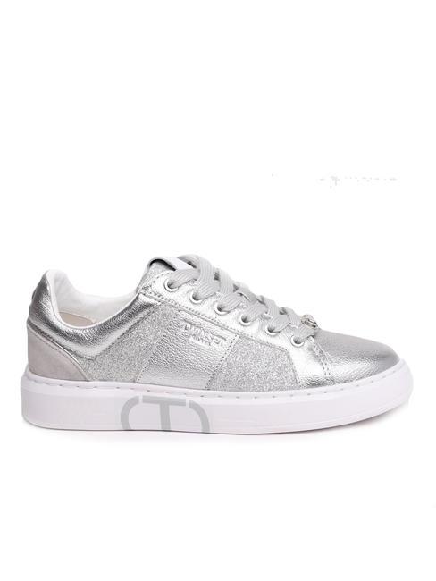 PRINT OVAL T Zapatilla de piel laminada plata - Zapatos Mujer