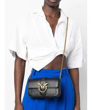 PINKO LOVE ONE POCKET Bolso bandolera de piel negro-oro antiguo - Bolsos Mujer - 5