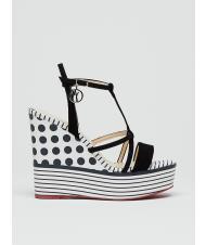 MANILA GRACE CAMPIONARIO Sandalias de cu&ntilde;a con lunares y rayas, con tiras de cuero. blanco negro - Zapatos Mujer - 2