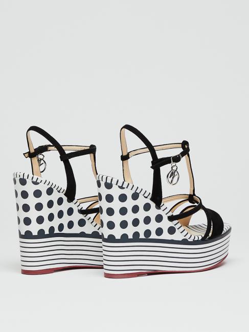 CAMPIONARIO Sandalias de cu&ntilde;a con lunares y rayas, con tiras de cuero. blanco negro - Zapatos Mujer