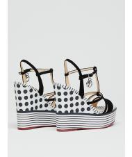 MANILA GRACE CAMPIONARIO Sandalias de cu&ntilde;a con lunares y rayas, con tiras de cuero. blanco negro - Zapatos Mujer - 3