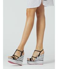 MANILA GRACE CAMPIONARIO Sandalias de cu&ntilde;a con lunares y rayas, con tiras de cuero. blanco negro - Zapatos Mujer - 4