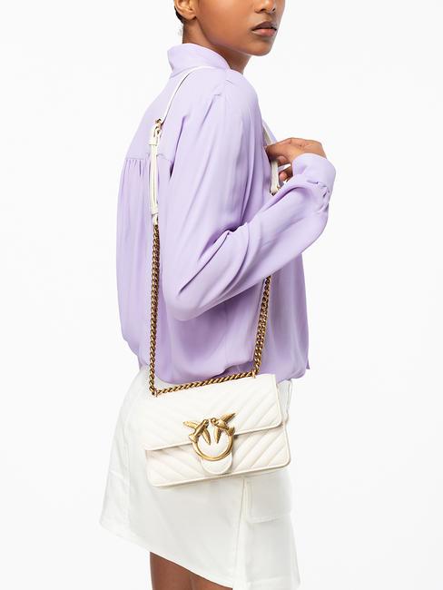 MINI LOVE BAG Una bolsa de chevron blanco seda-oro antiguo - Bolsos Mujer