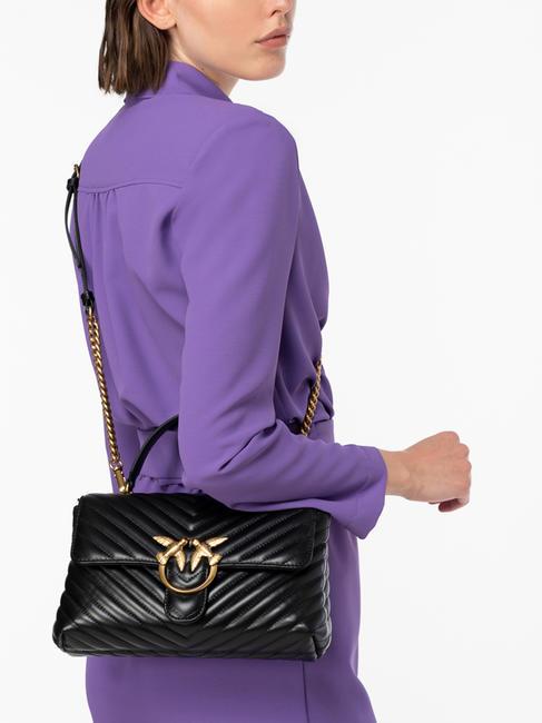 CLASSIC LADY LOVE BAG bolsa de chevrón negro-oro antiguo - Bolsos Mujer