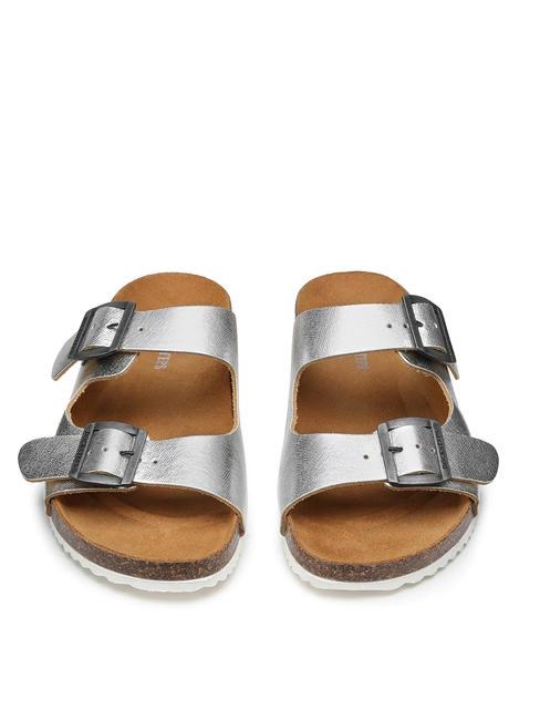 VEGA  Sandalias en piel laminada con dos hebillas plata - Zapatos Mujer