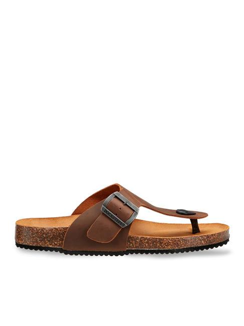 VEGA 2284 Sandalia de dedo en piel con hebilla marron oscuro - Zapatos Hombre