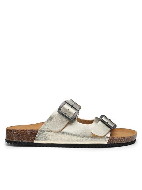 VEGA  Sandalia en piel laminada con dos hebillas platino - Zapatos Mujer