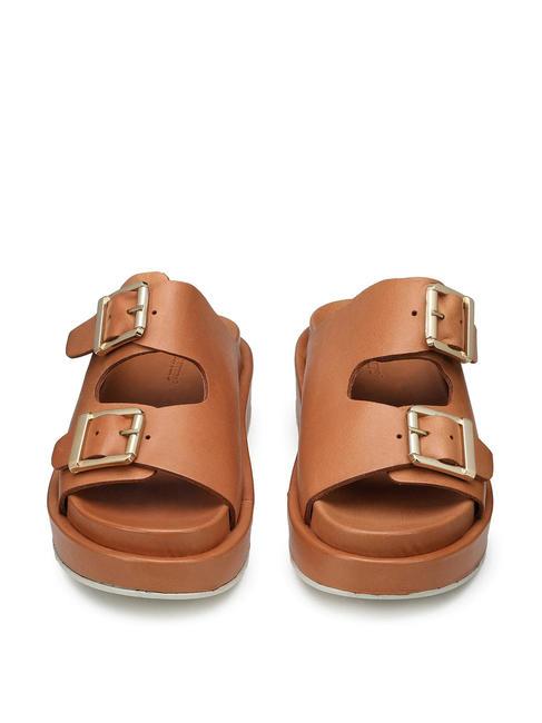 CATALINA Sandalia babucha alta en piel co&ntilde;ac - Zapatos Mujer