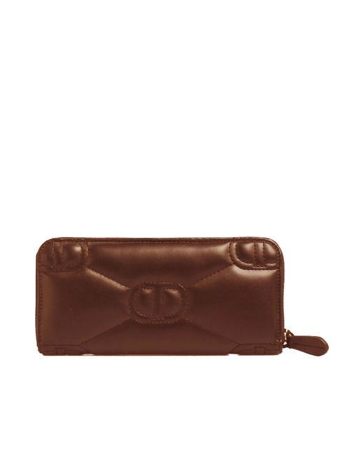 LOGO QUILTED Cartera grande con cremallera alrededor chocolate - Carteras Mujer
