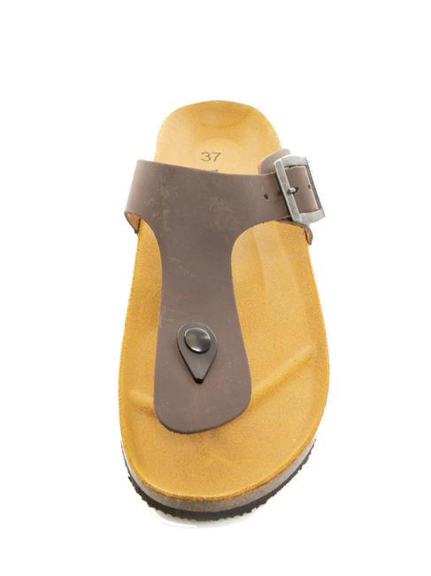 VEGA Chanclas de piel serraje marron oscuro - Zapatos Mujer