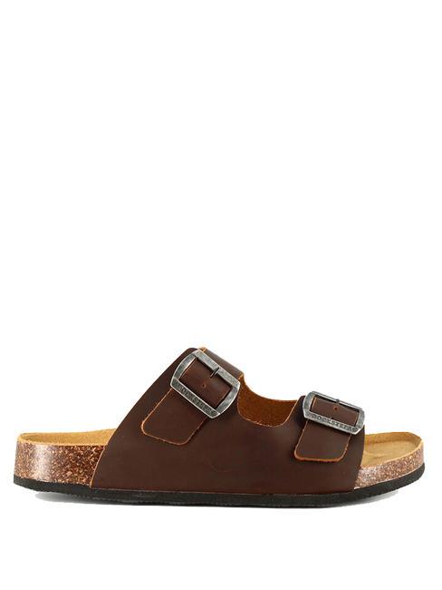 VEGA Sandalia de piel con doble hebilla marron oscuro - Zapatos Hombre