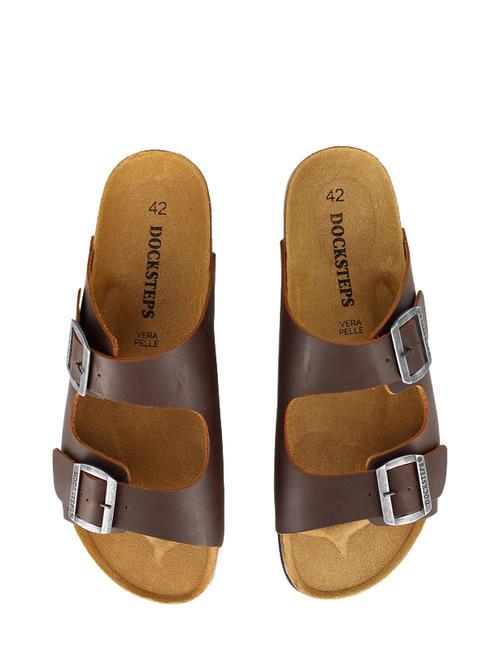 VEGA Sandalia de piel con doble hebilla marron oscuro - Zapatos Hombre
