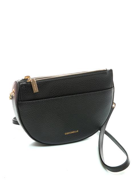 KALI Bolso bandolera de piel con bolsito negro - Bolsos Mujer