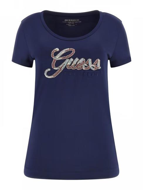 SCRIPT Camiseta con escritura brillante azul ennegrecido - camiseta