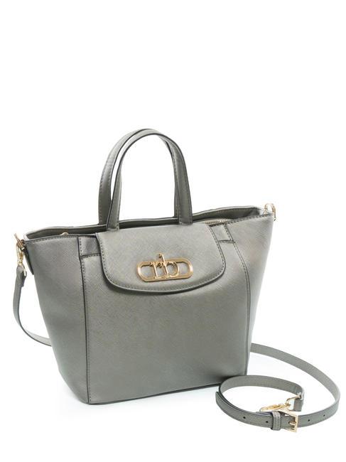LUCE Bolso tote con bandolera y logo de metal gris metalizado - Bolsos Mujer