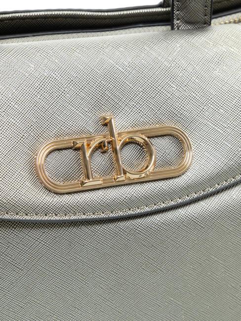 LUCE Bolso tote con bandolera y logo de metal gris metalizado - Bolsos Mujer