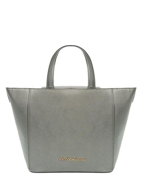 LUCE Bolso tote con bandolera y logo de metal gris metalizado - Bolsos Mujer