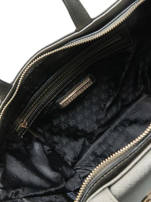 LUCE Bolso tote con bandolera y logo de metal gris metalizado - Bolsos Mujer