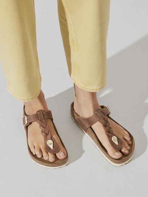 GIZEH Chanclas de piel co&ntilde;ac - Zapatos unisex