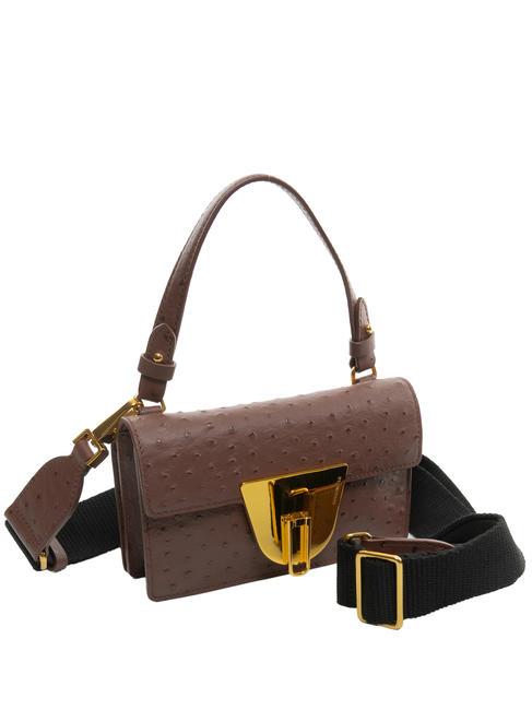 NICO OSTRICH Minibolso de piel estampado algarroba - Bolsos Mujer