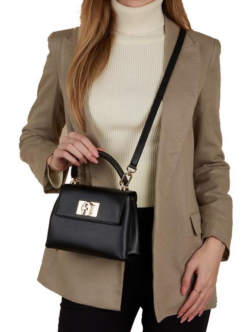 1927 Bolso de mano, con bandolera, en piel negro - Bolsos Mujer