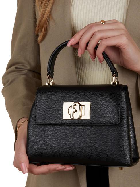 1927 Bolso de mano, con bandolera, en piel negro - Bolsos Mujer