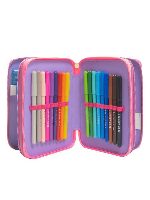 DREAMS&FLOWERS Estuche escolar 3 cremalleras con kit escolar RODAMINA ROJA - Estuches y Accesorios