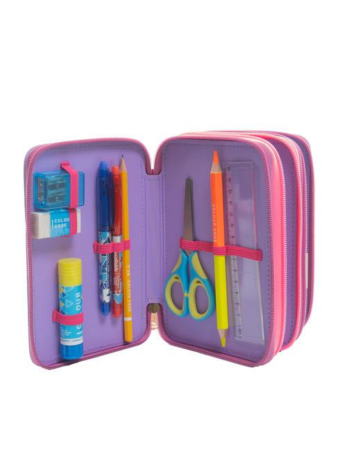 DREAMS&FLOWERS Estuche escolar 3 cremalleras con kit escolar RODAMINA ROJA - Estuches y Accesorios