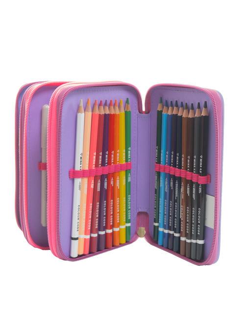 DREAMS&FLOWERS Estuche escolar 3 cremalleras con kit escolar RODAMINA ROJA - Estuches y Accesorios