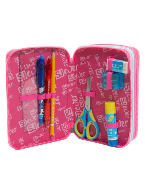 EVER Estuche escolar 3 cremalleras con kit escolar RODAMINA ROJA - Estuches y Accesorios