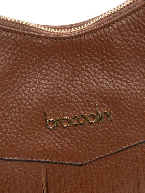 SANDRA Bolso bandolera de piel con flecos marrón - Bolsos Mujer