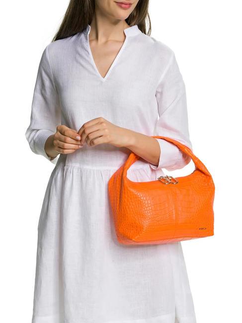 GINGER Bolso pequeño en piel de coco. naranja fluorescente - Bolsos Mujer