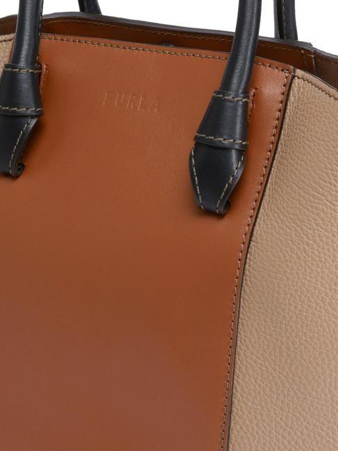 MIASTELLA Bolso tote de piel con bandolera gris+coñac h+negro - Bolsos Mujer