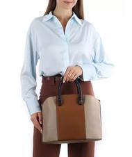 FURLA MIASTELLA Bolso tote de piel con bandolera gris+coñac h+negro - Bolsos Mujer - 6