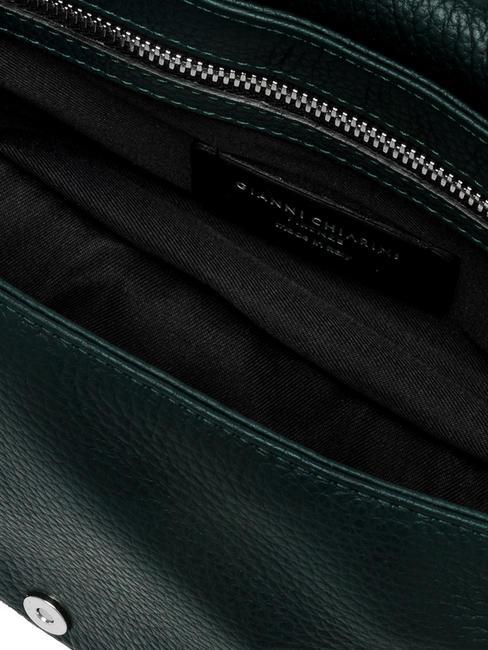 ADELE Bolso de mano de piel con bandolera de metal de color verde oscuro - Bolsos Mujer