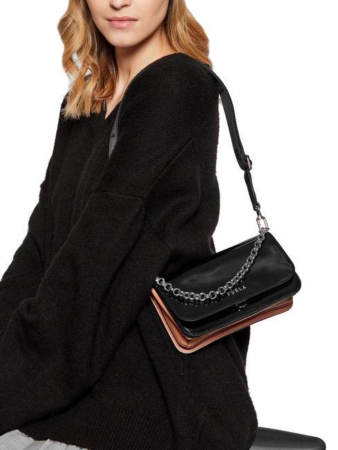 SPLENDIDA Bolso MINI de piel con bandolera negro + coñac h - Bolsos Mujer