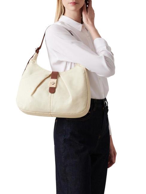 HOBO CORTINA MEDIUM Bolso bandolera mediano manzanilla/cuero - Bolsos Mujer