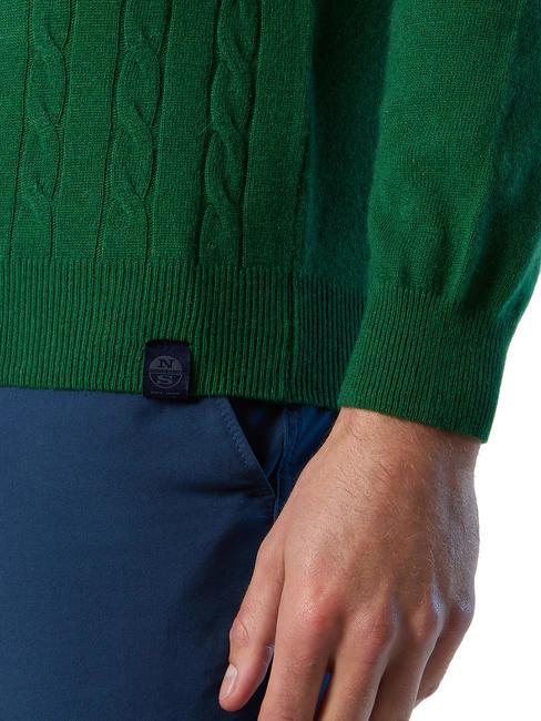 CABLE Jersey de ochos con cuello redondo ed&eacute;n verde - Su&eacute;teres de los hombres