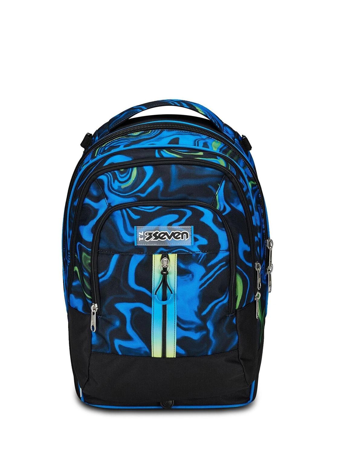 Seven Sac à Dos D'école Freethink, Bleu Orange, Garçon, Sac à Dos Double Compartiment Avec Support USB, Poche Pour Ordinateur Ou Tablette Et Poche Porte-bouteille, Sac à Dos Moyen Et Supérieur, Enfant