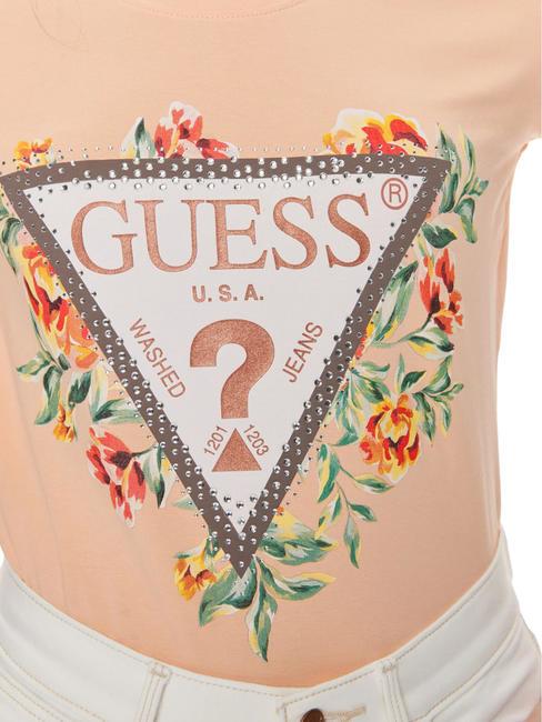 TRIANGLE FLOWERS Camiseta de algodón elástico cielo durazno - camiseta