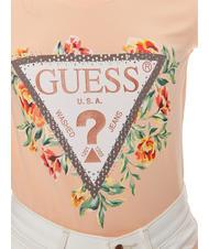 GUESS TRIANGLE FLOWERS Camiseta de algodón elástico cielo durazno - camiseta - 4