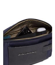 PIQUADRO BRIEF 2 Riñonera de piel y tejido azul - Riñoneras - 3